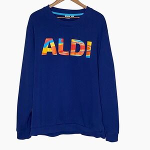 Aldi Gear Adult Graphic Logo Crewneck Sweatshirt XXL Navy Blue Pullover Casual